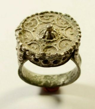 Byzantine To Post Medieval Bronze Ring With Crown Shaped Bezel