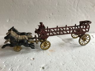 Vintage Old Cast Iron Horse Drawn Fire Truck U S A
