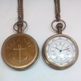 Vintage Antique Brass Titanic Pocket Watch Collectible & Nautical Clock Gift