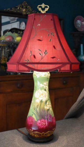 Breathtaking Art Nouveau Royal Bonn Hand Painted Floral Lamp Custom Shade Signed