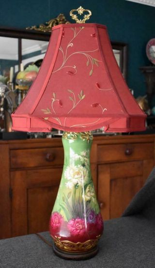 BREATHTAKING ART NOUVEAU ROYAL BONN HAND PAINTED FLORAL LAMP CUSTOM SHADE SIGNED 6