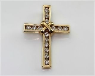Antique / Vintage 10k Yellow Gold 0.  45 Ct.  Diamond Cross,  Size - 1 1/8 "