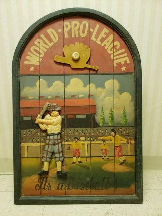 Large Attention - Getting Antique Vintage " World - Pro - League " Baseball 3d Wood Sign