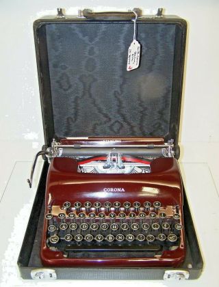 Antique 1941 Smith Corona Red Sterling Streamline Typewriter
