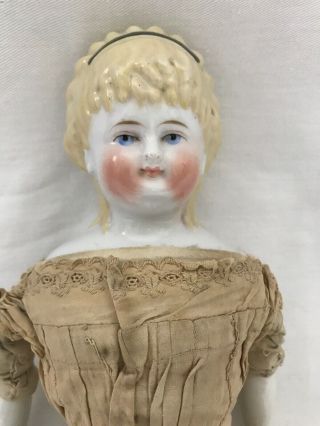 Antique Jenny Lind Style Porcelain Blond Doll With 2 Orig Outfits Head In Euc