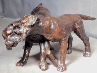 Vintage Modern Bronze 2 Dogs Wrestling Labrador Retriever Rosemary Cook Play Lab
