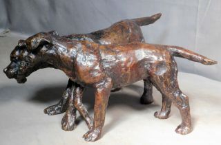 Vintage Modern Bronze 2 Dogs Wrestling Labrador Retriever Rosemary Cook Play Lab 2
