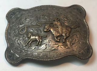 Vintage Nelson Silvia Houston Tx Sterling Silver 10k Gold Rodeo Buckle