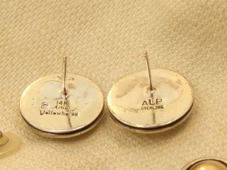 Vintage Sterling Silver 14K Gold Artie Yellowhorse Dome Bracelet & Earrings Set 5