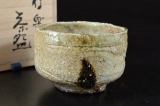 S1550: Japan Shigaraki - Ware Youhen Pattern Tea Bowl Green Tea Tool W/signed Box