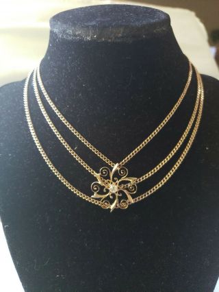 Vintage 14 K Gold Pendant With Diamond And Necklace Choker
