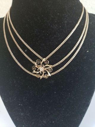 Vintage 14 k gold pendant with Diamond and necklace choker 6
