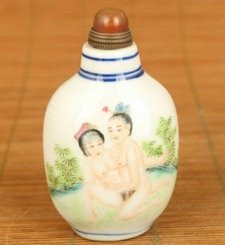 Asian Old Porcelain Hand Painting Art Statue Snuff Bottle Delicate Decoration