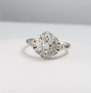 Elegant Antique Art Deco 14k White Gold Natural Diamond Engagement Ring