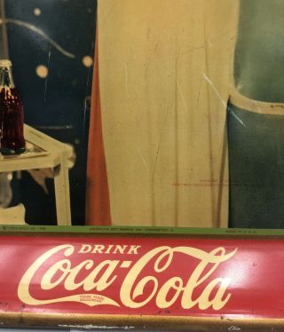 Vintage Coca - Cola Soda Metal Serving Tray 1935 Authentic Lady in Formal Not Repr 3