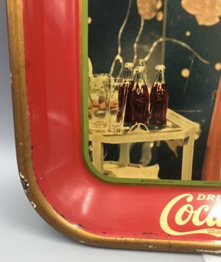 Vintage Coca - Cola Soda Metal Serving Tray 1935 Authentic Lady in Formal Not Repr 4