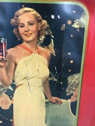 Vintage Coca - Cola Soda Metal Serving Tray 1935 Authentic Lady in Formal Not Repr 7