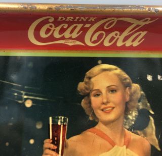 Vintage Coca - Cola Soda Metal Serving Tray 1935 Authentic Lady in Formal Not Repr 8
