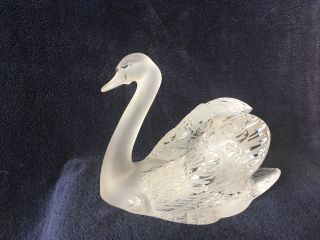 lalique crystal swan (head up) ; signed vintage, 3