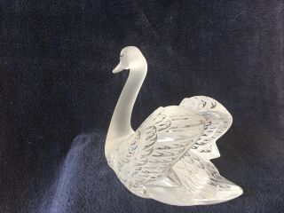 lalique crystal swan (head up) ; signed vintage, 4