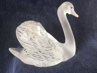 lalique crystal swan (head up) ; signed vintage, 5