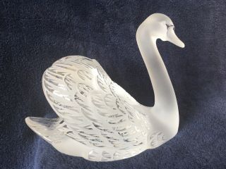 lalique crystal swan (head up) ; signed vintage, 6