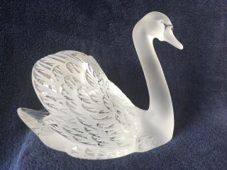 lalique crystal swan (head up) ; signed vintage, 9