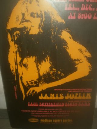 Vintage 1969 Janis Joplin Concert Poster RARE MADISON SQUARE GARDEN ORIGINAL```` 2