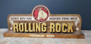 Rare 1940 ' s Rolling Rock Beer Die Cut Wood Backbar Sign Latrobe,  PA Horse Bottle 2