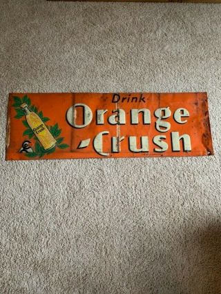 Vintage 1930s Orange Crush Soda Pop Embossed Metal Sign