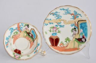 Decorative 1902 - 1905 MOORE BROS Chinoiserie Tea Cup & Saucer Hand Enamelled 2469 2