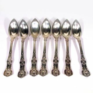 Set Of 7 Antique Tiffany Sterling Silver English King Fruit Spoons