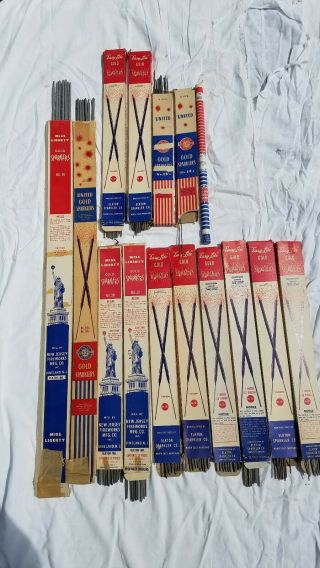 Vintage Gold Sparklers 15 Boxes Easy Lite Nib,  1 Miss Liberty Fireworks
