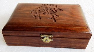 Wooden Box Hand Carved Vintage Old Design Trinket Jewelry Storage Box