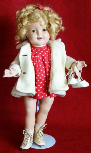 Gorgeous Vintage 1930 Shirley Temple Ice Skater Composition Doll 18 " Tall
