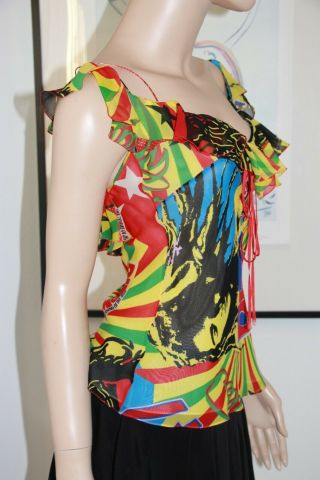 Christian Dior vintage 03 Ragga Pirates Rastafari Bob Marley silk top FR 38 US 6 5