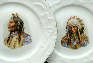 2 Antique Porcelain Plates Native American Indian Chiefs Sitting Bull 6 " Peace