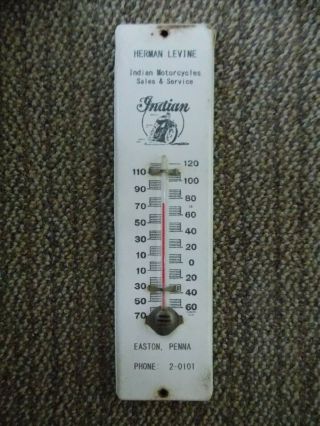 Vintage Indian Motorcycle Advertising Tin Thermometer 1940 