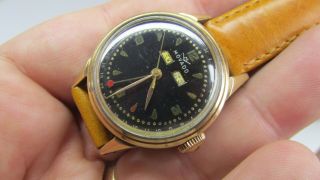 Movado Vintage Black Triple Date Calendar Bumper Automatic Mens Watch Swiss