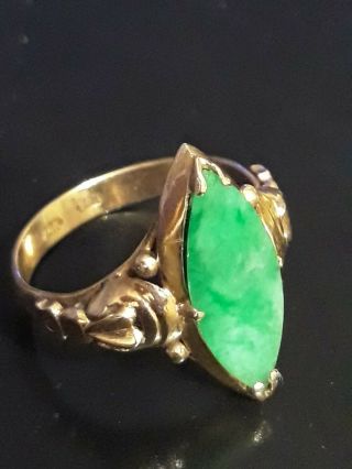 Antique Chinese Imperial Jade 14k Gold Ring Size 7