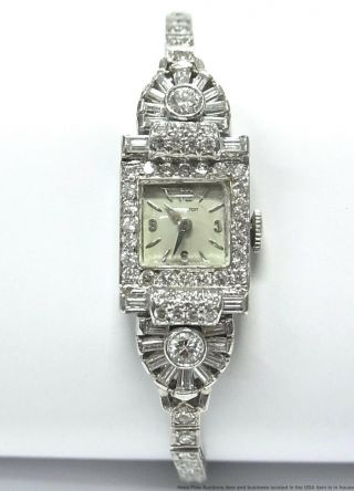 Platinum 3.  50ctw Diamond Hamilton Cocktail Watch 26.  2gr Mega Art Deco Vintage
