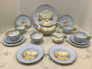 Rare Paragon Stratford On Avon Blue 16 Pc Tea Set - Pot,  Cr/sug,  4 Cup&saucer,  5