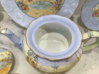 Rare Paragon Stratford On Avon Blue 16 Pc Tea Set - Pot,  Cr/Sug,  4 Cup&Saucer,  5 9