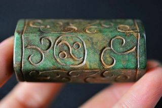 57mm Long Bead Chinese Old Jade Carved Ancient writing Pendant Y10 2