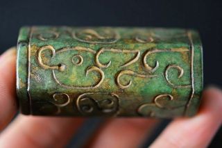 57mm Long Bead Chinese Old Jade Carved Ancient writing Pendant Y10 5