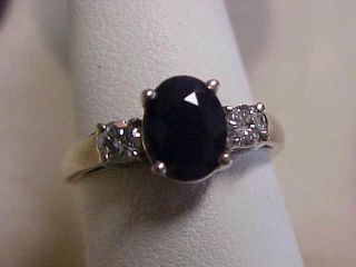 Estate Natural Deep Blue Sapphire & Diamond Ring 14k White Gold Sz7