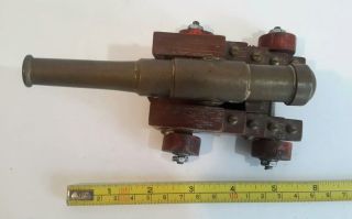 Vintage Brass and Wood Cannon with Wooden Base and Metal Trim 5.  5 