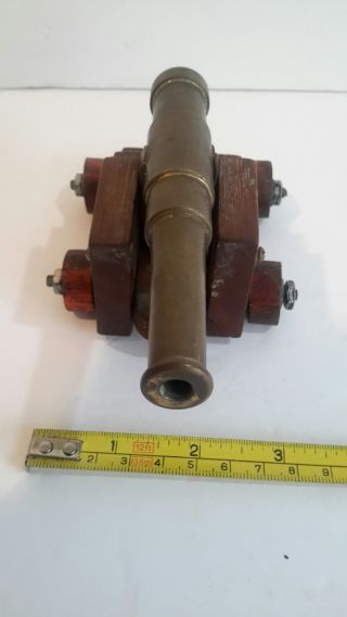 Vintage Brass and Wood Cannon with Wooden Base and Metal Trim 5.  5 