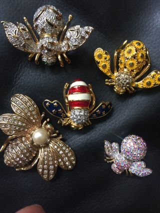 Joan Rivers Bumble Bee Pins Set Of 5 Rare Bee Brooches/pins