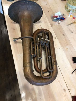 Antique Tuba Ca.  1914 Buescher S/n 21482 With Mouthpiece Patina